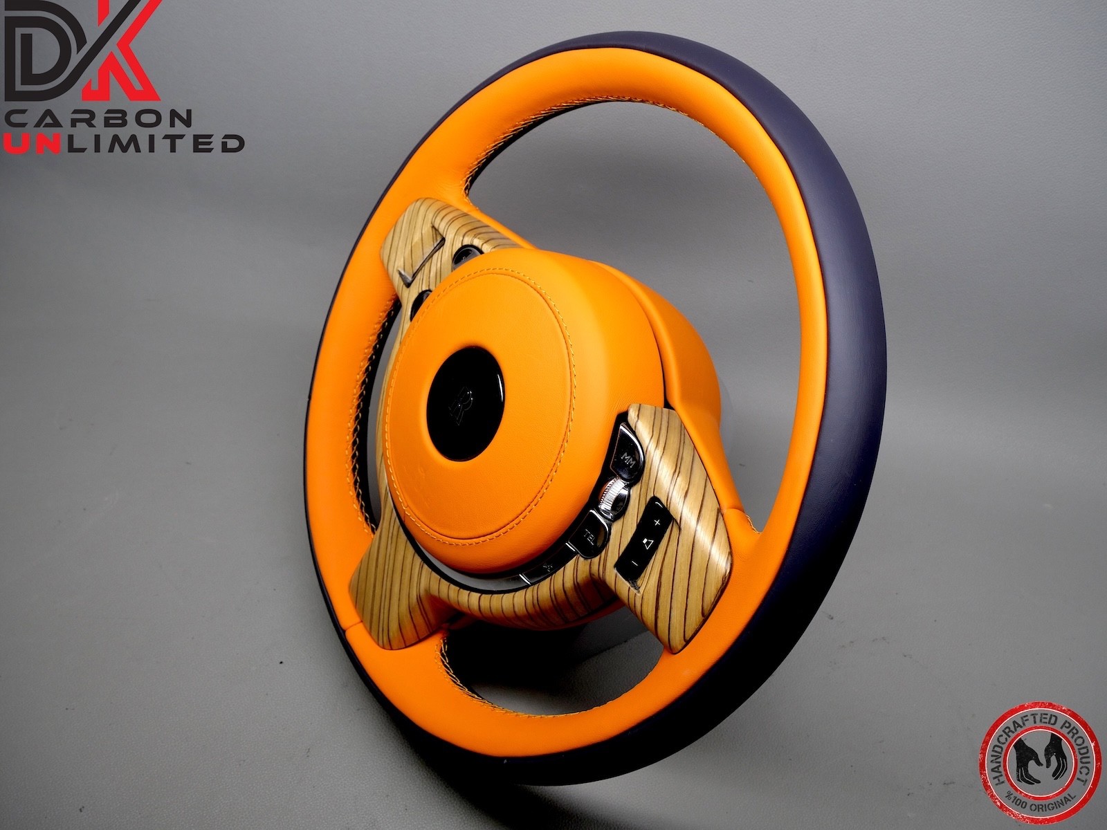 Rolls Royce Wraith Dawn Thick Rimmed 2 Tone Navy & Mandarin Napa Steering Wheel