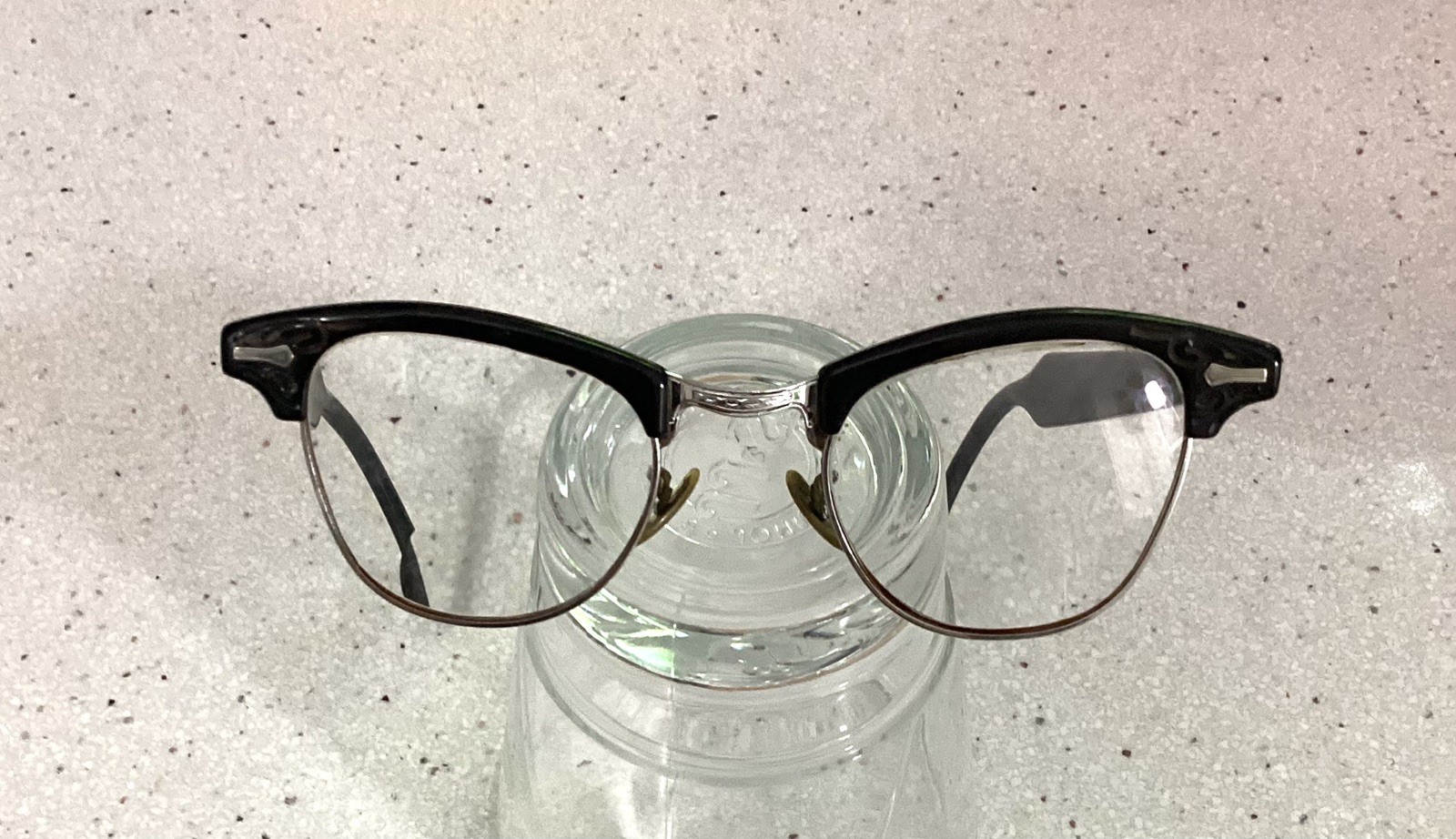1950s Shuron 4 1/2 - 5 3/4   20MM 12k GF Aluminum Black Rim Browline Eyeglasses