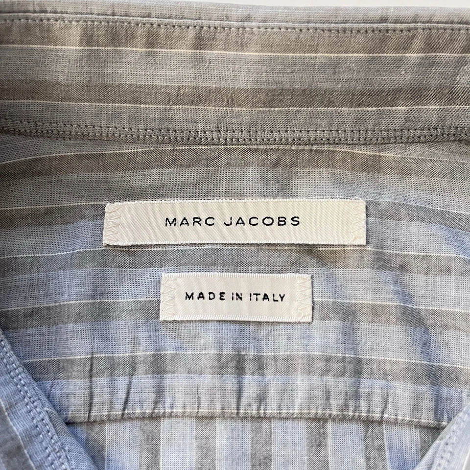 Marc Jacobs 修身男式正装衬衫灰色条纹 L 码 EU 52 长袖 — 第 3/4 张图片