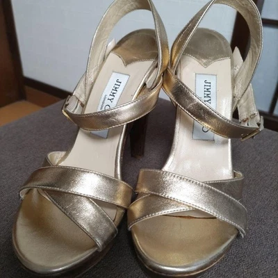 JIMMY CHOO Sandales Mules Talons En Cuir Pompes Chaussures Femme Taille 36 Or - Photo 1/4