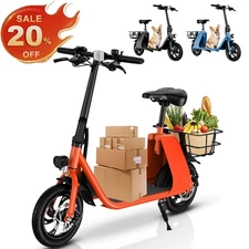 Electric Scooter with Seat & Basket 25 Miles Range 680W Adult Folding E-Scooter