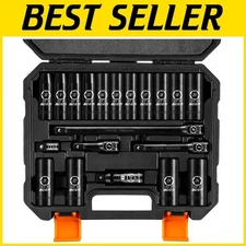Portable 20-Piece Metric Socket Set with Extension Bars