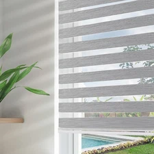Joydeco 27in Grey Cordless Zebra Roller Shades Dual-Layer Light Filtering Sheer