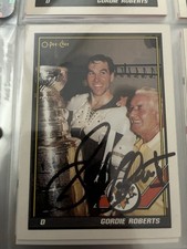 Gordie Roberts autographed O Pee Chee hockey card.  With Lord Stanley.  