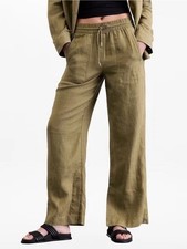 Athleta S SMALL Retreat Linen Wide Leg Pant, Olive Branch Green Summer Pants NWT