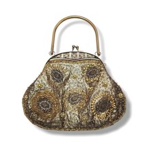 Inge Christopher Gold Beaded Evening Bag Vintage Style Holiday Cocktail Purse