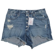 Good American Distressed High Rise Denim Shor...