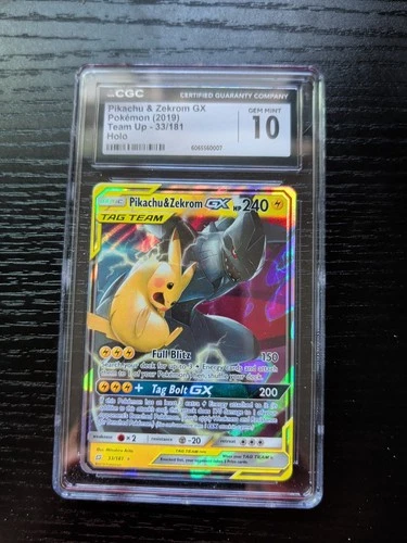 CGC 10 GEM MINT Pikachu & Zekrom GX 2019 Team Up 33/181 Holo Pokemon Card