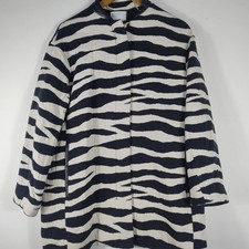 MANGO Suit Zebra Print Coat Jacket Black White Cotton Lined Zip Up Size L 14-16