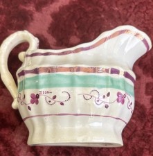 Antique White/Green with Pink Lusterware Porcelain Creamer England