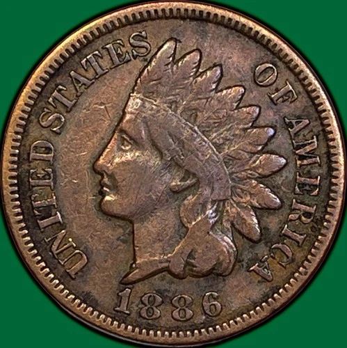 1886 Type 2 Indian Head Cent Very Fine VF Coin, Cleaning #35909