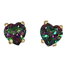 14K Yellow Gold Mystic Topaz Heart Shaped Stud Earrings
