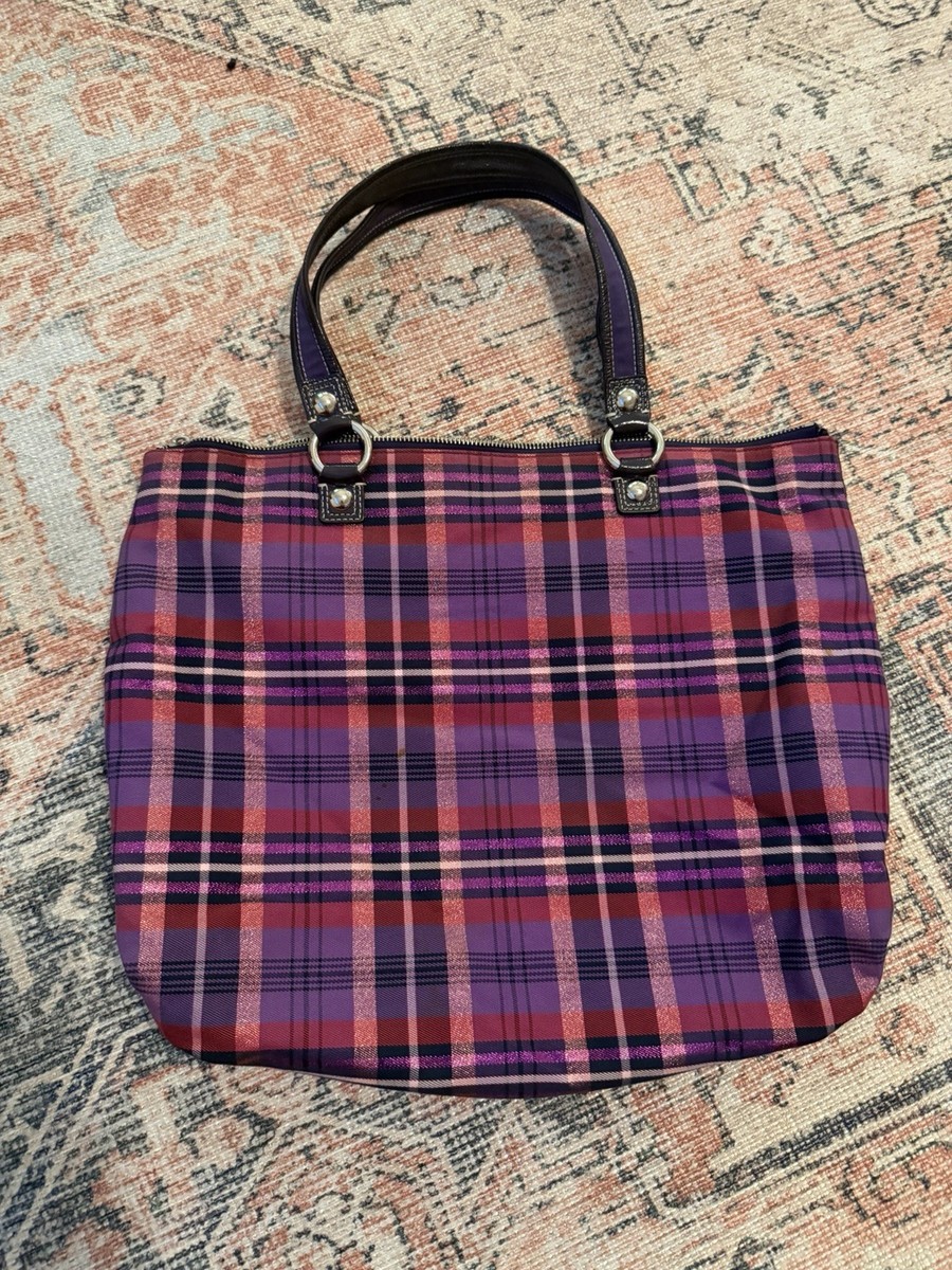 Y2K Vintage Coach Poppy Glam Tartan Plaid Tote Bag Purse Shoulder