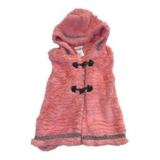 Little Lass Girls Size 6 Pink Faux Fur Hooded Vest Toggle Closure Cozy Winter