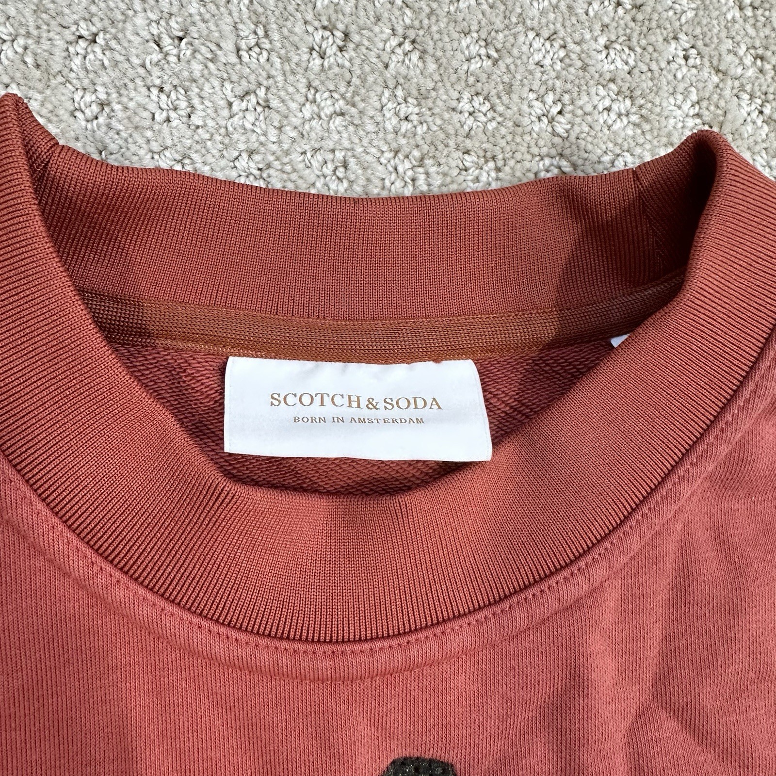 Scotch Soda Sweatshirt Mens Small Felpa Artwork Embroidered Patch Cotton Orange