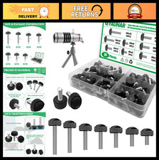 84Pcs M6 Threaded Knurled Thumbscrew Set - 7 Sizes Black Round Knobs for Repairs