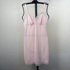 Vintage Lorraine Sz 34 Short Pink Slip Dress Nylon Lace Trim Lingerie Med