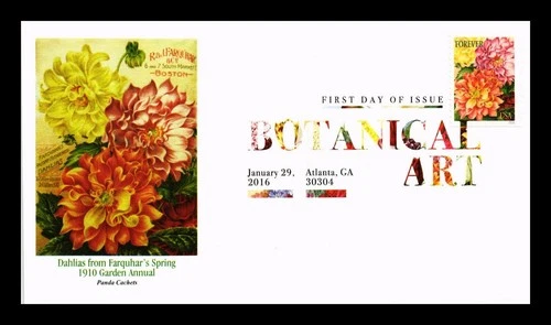 US COVER BOTANICAL ART DAHLIAS FIRST DAY ISSUE PANDA CACHET