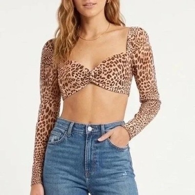 Naked Wardrobe The Statement Leopard Print Velvet Crop Top XS