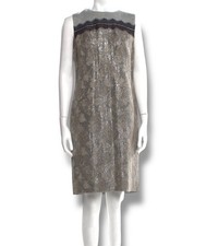 Tory Burch Wool Knee-Length Dress Gray Metallic Lace Trim Size 10 Large Cocktail