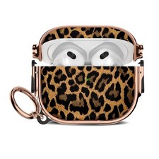 Chic Leopard Print Case for AirPods 3 with Keychain  Lock Feature - Gold