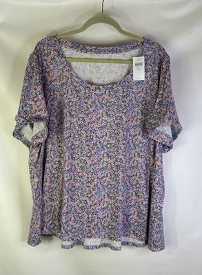 New J.Jill Everyday Cotton Tee Rainbow Micro Floral Womens 3XL