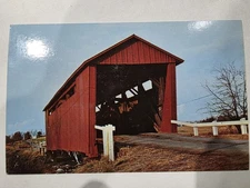 Unused Postcard Riddle Hill Covered Bridge Sangamon County Illinois Spring Creek