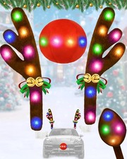 Christmas Reindeer Antlers Car Decoration Kit, LED Lights Nose Vehicle with Jing