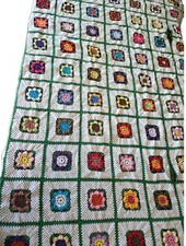 Extra Large Granny Square VTG Crochet Afghan Blanket, Full/Queen Bed 86X55 READ