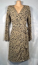 Mango beige & black animal print stretch jersey long-sleeve wrap dress, S / 8-10