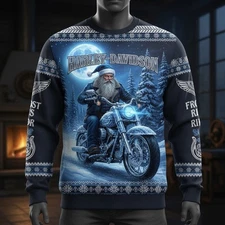 HARLEY--DAVIDSON x Biker Santa Christmas Sweater Shirt Harley Frost Rider, S-5XL