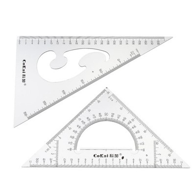 Triangle Ruler Square Set with Protractor 22cm 30/60 and 45/90 Degrees Set of 2