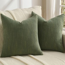 FUTEI Moss Green Chenille Throw Pillow Covers 18x18 Inch Set of 2,Soft Cozy...