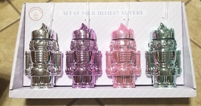 Peppermint & Pine Set Of 4 Metallic Nutcracker Holiday Sippers