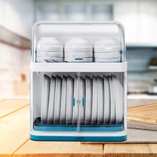 Dish Drying Rack 2-Tier Dish Rack Drain Board W/Lid Cover Kitchen Plate Dish Dry