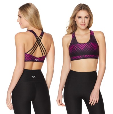 Warrior by Danica Patrick Strappy Back Sports Bra, Wild Orchid/Onyx, Sz Medium