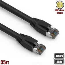 35FT Cat8 RJ45 Network LAN Ethernet S/FTP Patch Cable Copper 2GHz 40Gbps Black