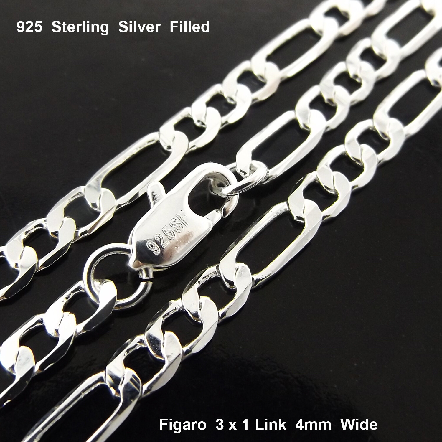 925 Sterling Silver Figaro Chain Necklace - 50cm Statement Piece