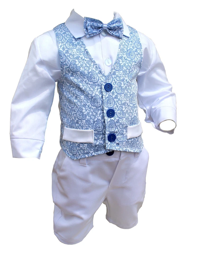 1975 - Abito da battesimo (4pz) maschietto blu vestito con pantaloncini bambino. - Immagine 2 di 4