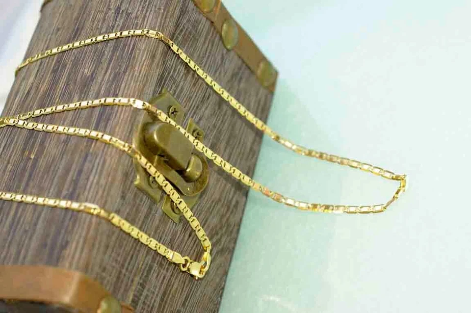 60 cm Halskette Plättchenkette 750 Gelbgold 18 KT Gold Kette Herren Unisex👍WOW - Bild 2 von 4