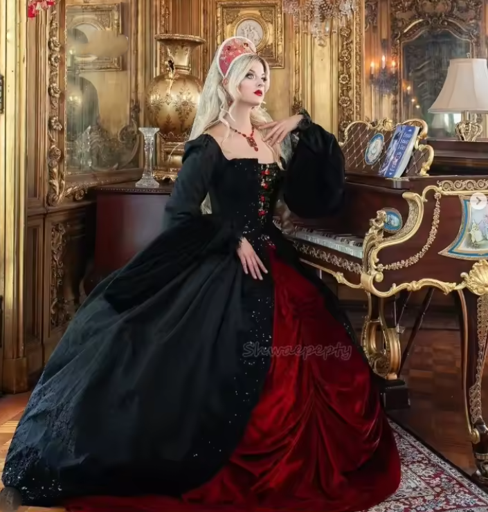 Vintage Princess Wedding Dresses Black And Dark Red Renaissance Masquerade Gowns | eBay Vintage Princess Wedding Dresses Black And Dark Red Renaissance Masquerade Gowns | eBay