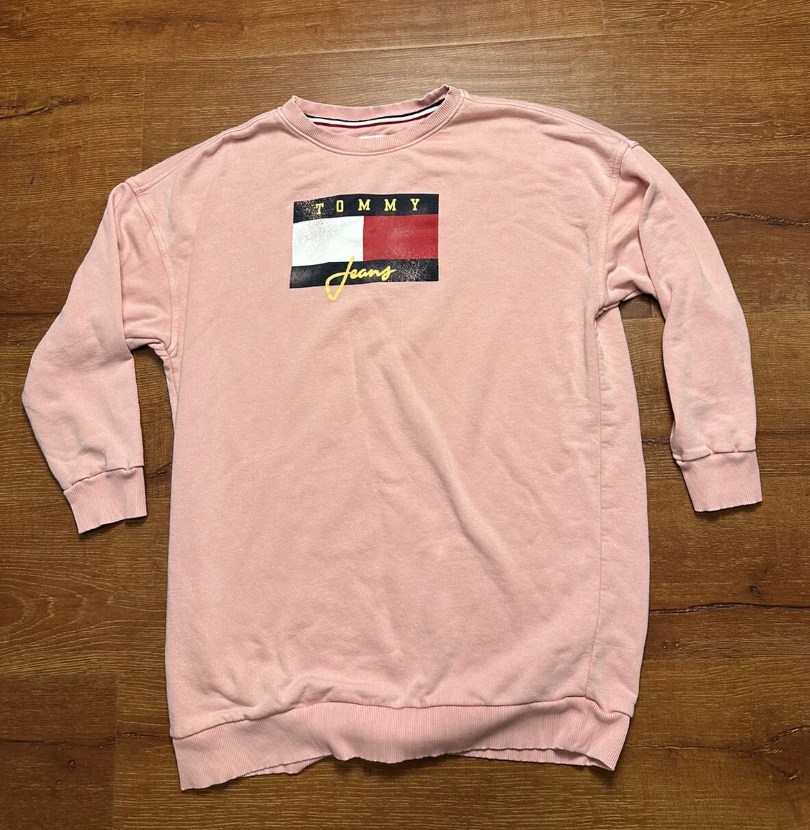 Vintage Tommy Hilfiger Jeans Sweater Dress Women s L Pink Oversized Y2K VTG