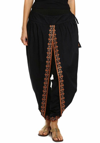 Black Cotton Printed Dhoti Pants 