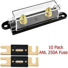 1/0/4/8 Gauge ANL Fuse Holder with 10 Pack Gold Plated 250 Amp ANL Fuse