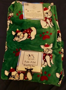 New-French-Bulldog-Christmas-Throw-Green