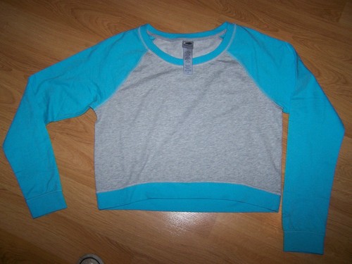 Damen XS Champion C9 Sweatshirt Grau Blau Langarm Cropped Crop Sportlich Oberteil - Bild 4 von 4