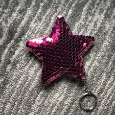 Star Sequins Keychain Hot Pink Keyring Starry Double Side Gold Cute Gift 3in