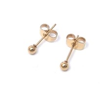 Gold PVD Ball Stud Earrings Stainless Surgical Steel Hypoallergenic 3mm tiny