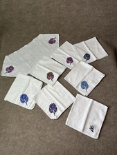Vintage Linen Napkins Embroidered Runner Floral Flowers Dresser Scarf Lot 7