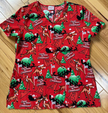 RUDOLPH THE RED NOSE REINDEER Scrub Top Short Sleeve V-Neck Sz Sm CHRISTMAS